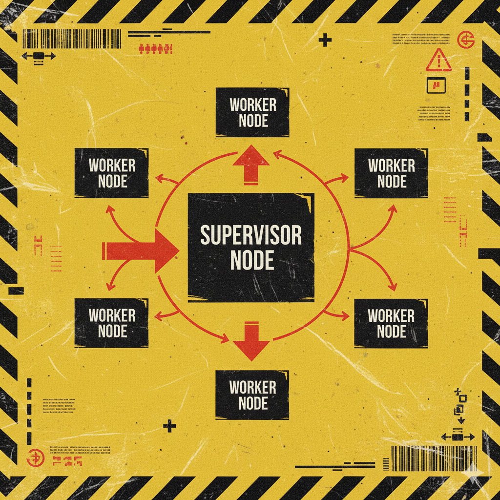 중앙의 Supervisor Node가 여러 개의 Worker Node와 양방향 통신하는 구조도