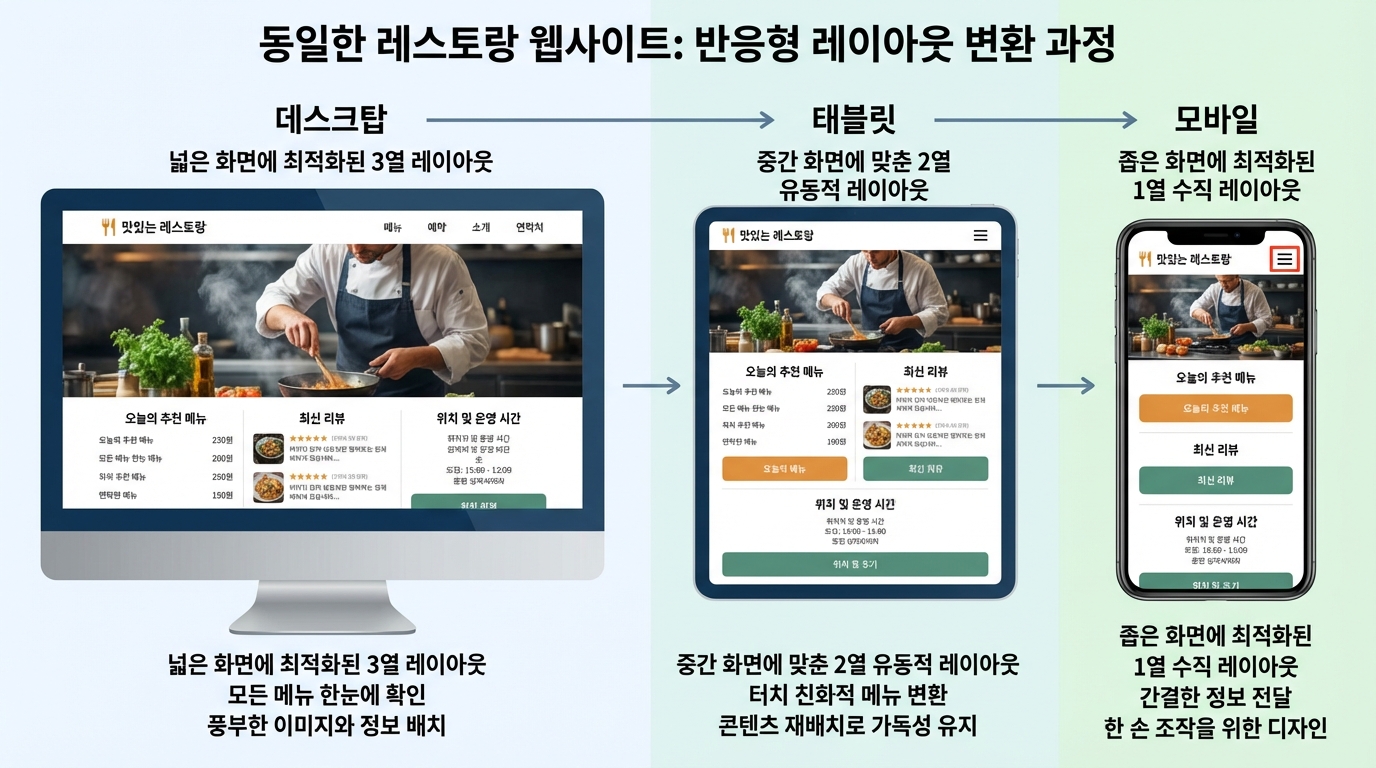 반응형 레스토랑 웹사이트 예시