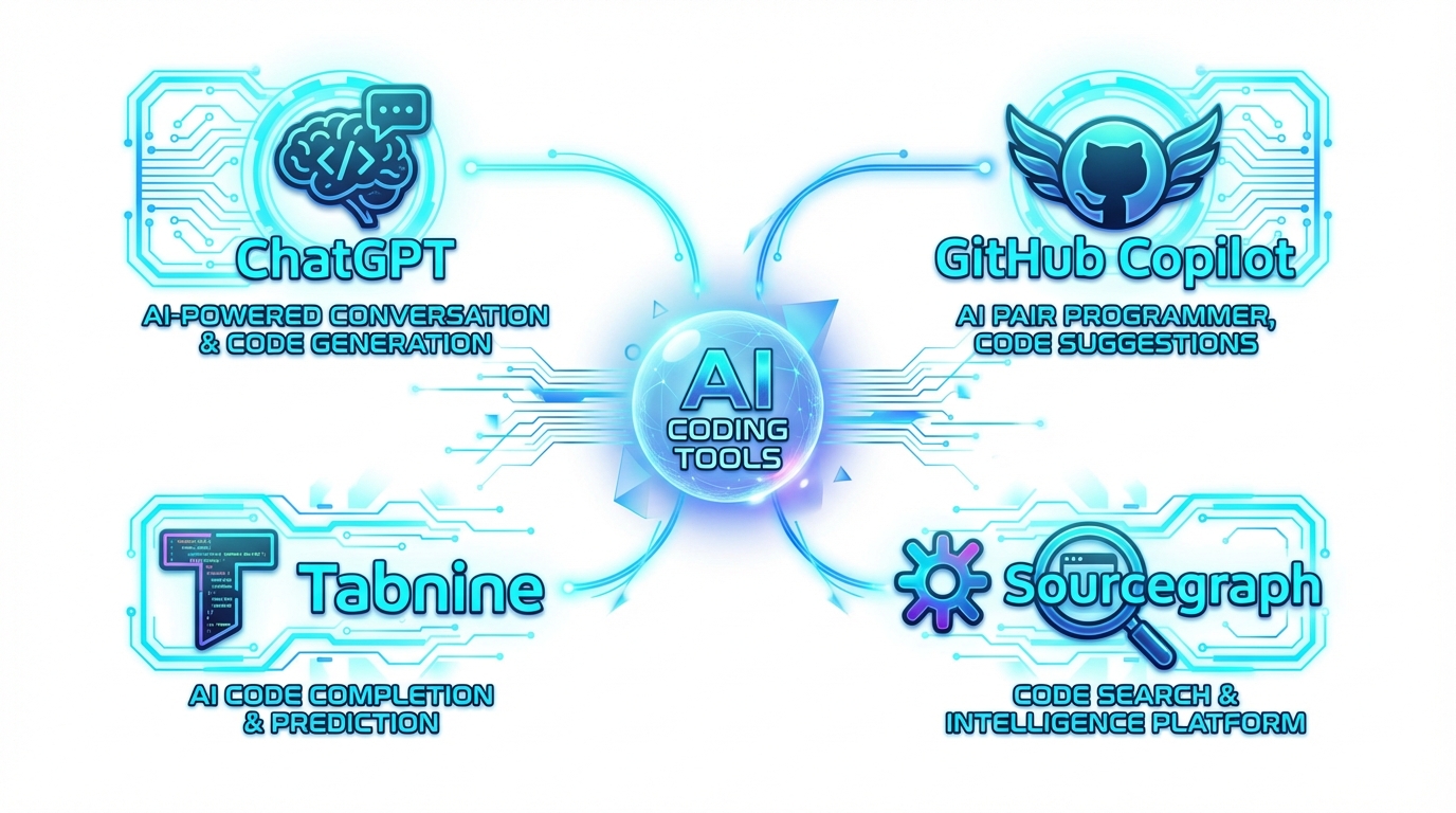 ChatGPT, Copilot, Tabnine, Sourcegraph 로고 모음